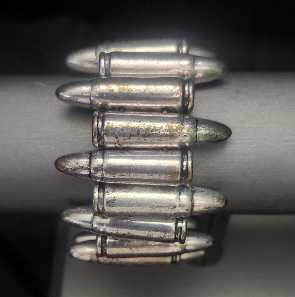 Silver Metal Stretch Bullet Bracelet